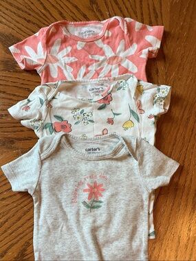 Carter's Baby Girls Floral & Daisy One-Piece Bodysuits - Coral, Cream, Pink